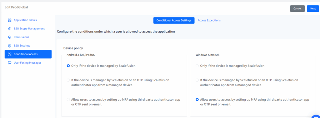 Google App SSO (Single Sign-On) : Conditional Access