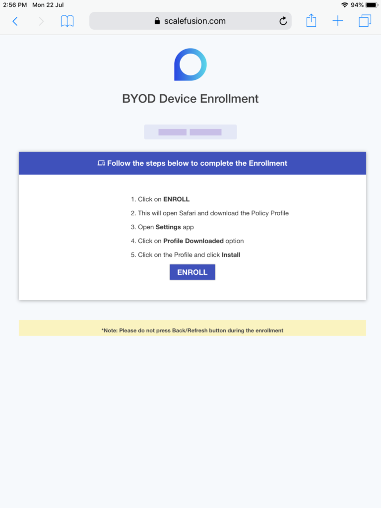 BYOD enrollment for iOS