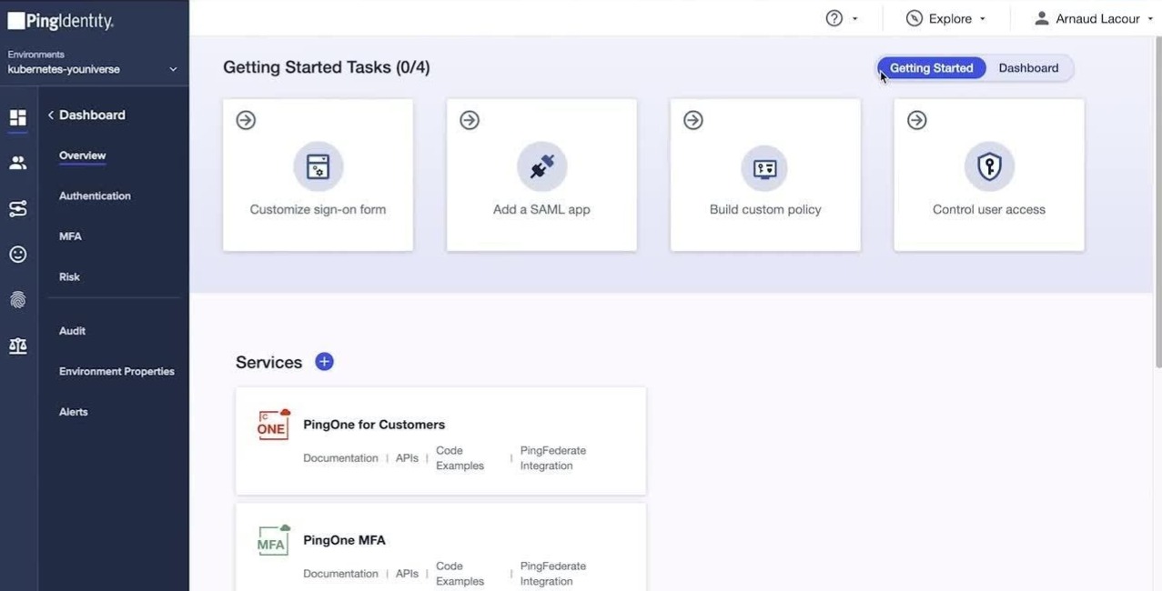 Ping Identity dashboard