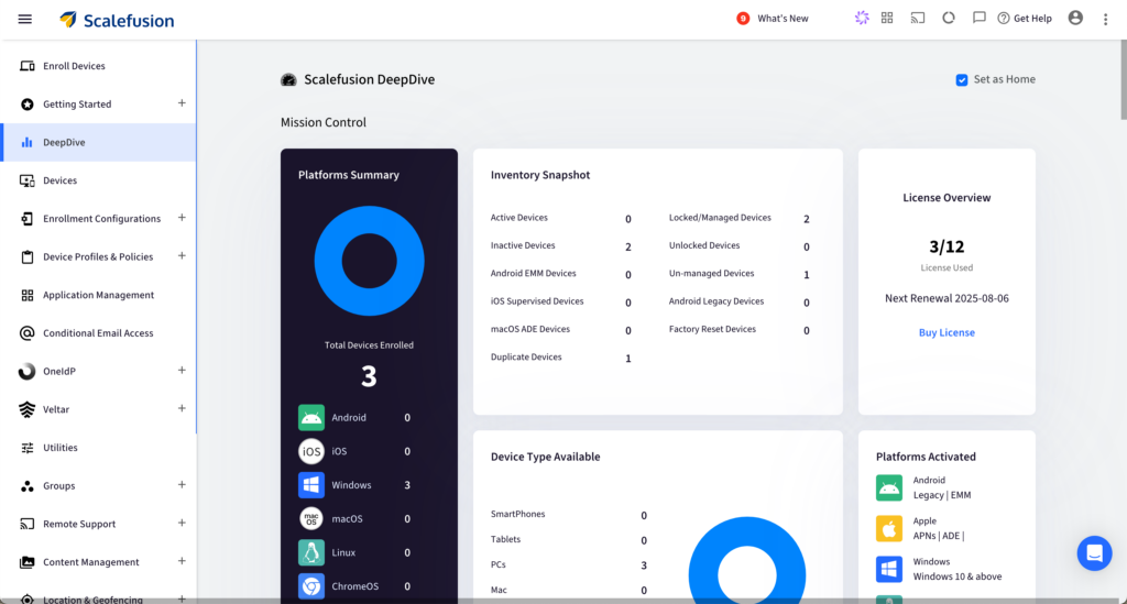 best DLP solution: Scalefusion dashboard