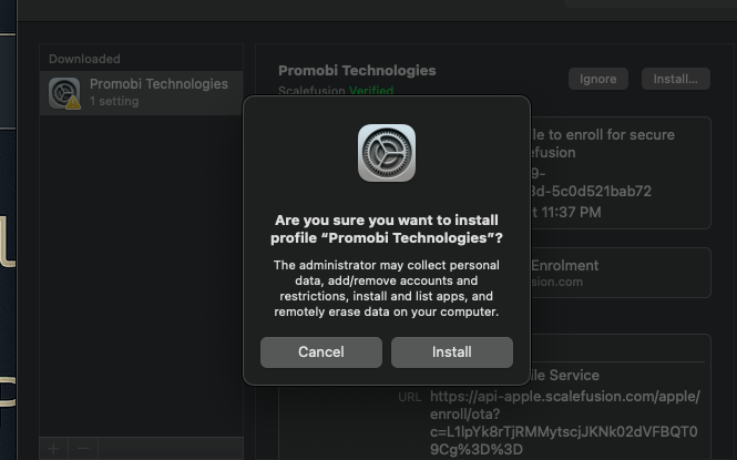 Installation of profile in corporate owned macOS device