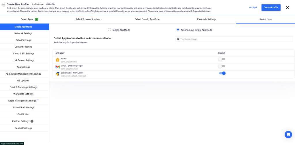 Autonomous Single App Mode