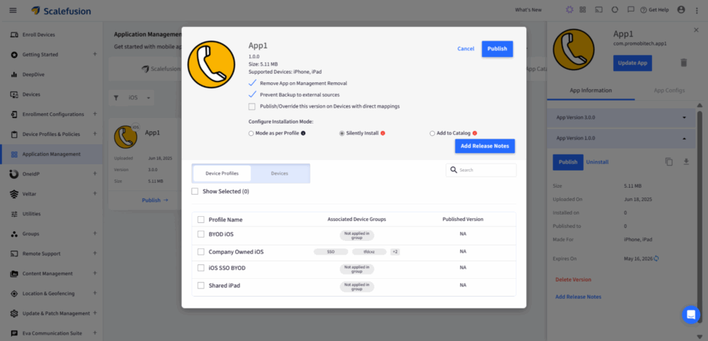 downgrade apps on iOS- publish desired version