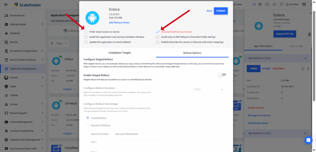 downgrade apps on Android - uninstall previous version