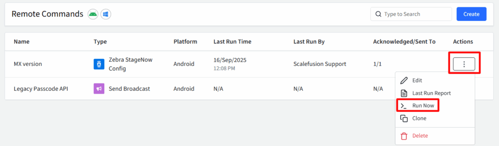 Zebra StageNow Config Remote Command | Run the command