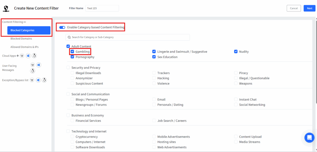 block gambling website category