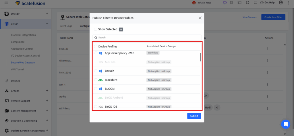 block shopping websites with Veltar: enforce policy on device profile