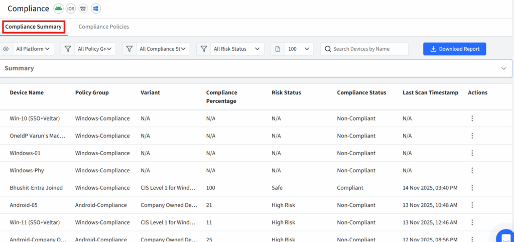  Android Device Trust policy summary