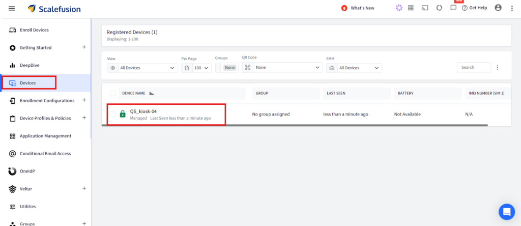 Locate the device in the scalefusion dashboard