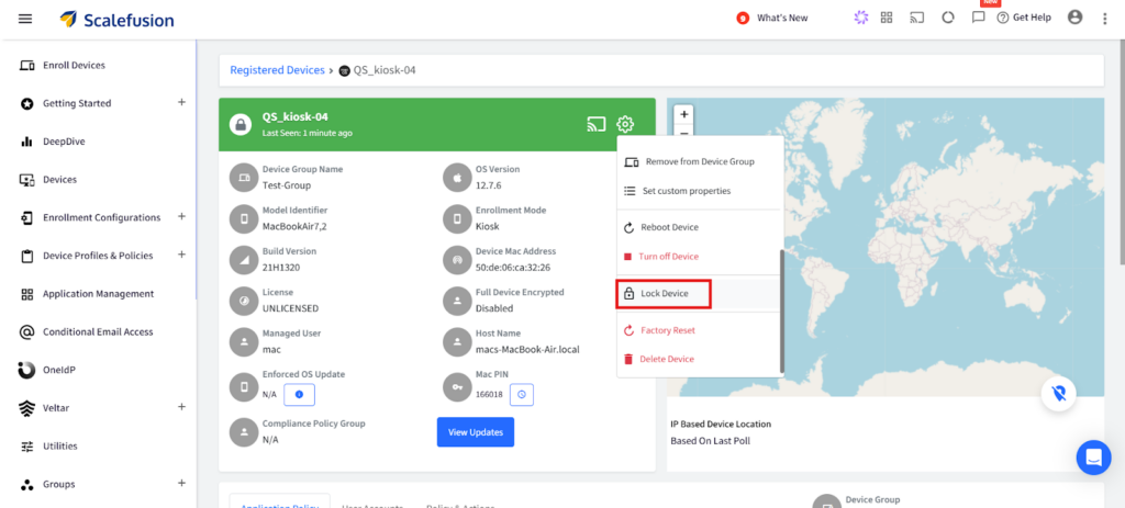 Lock the device from dashboard