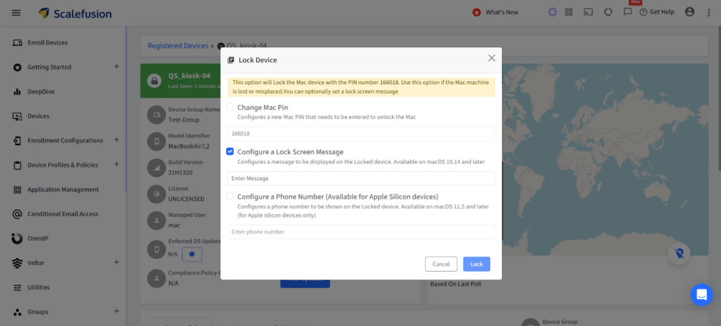 Configure what message to be displayed to the device