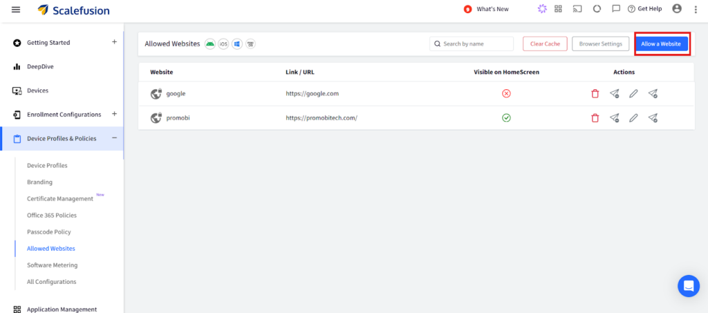 Sélectionnez le site web à définir comme clip web iOS