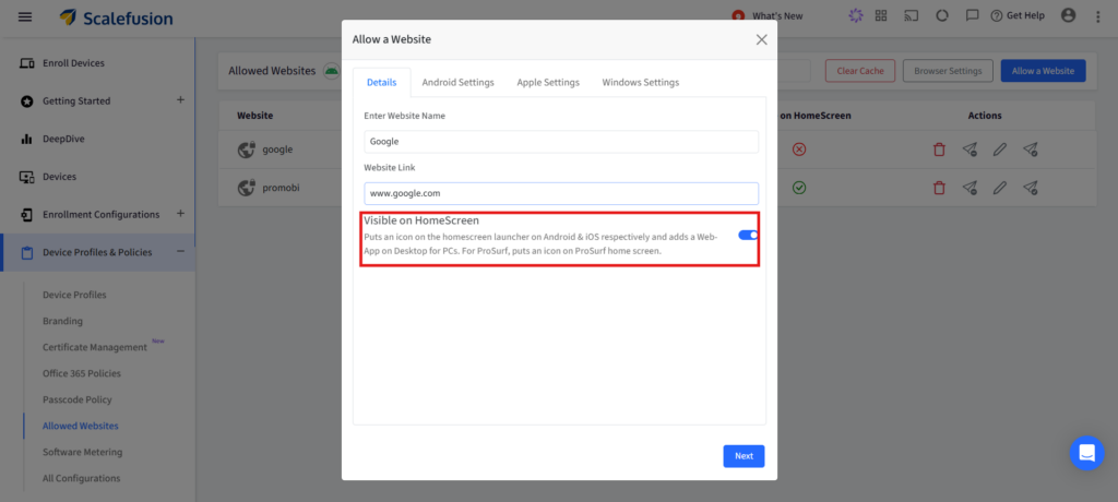 Afficher le clip Web sur l'écran d'accueil