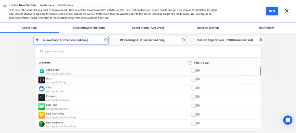 Configuration for BYO iOS device