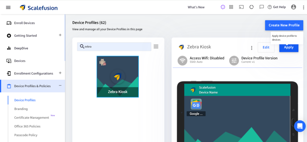 Zebra Device Profile for kiosk mode