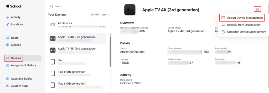 apple tv mdm enrollment: assign mdm server