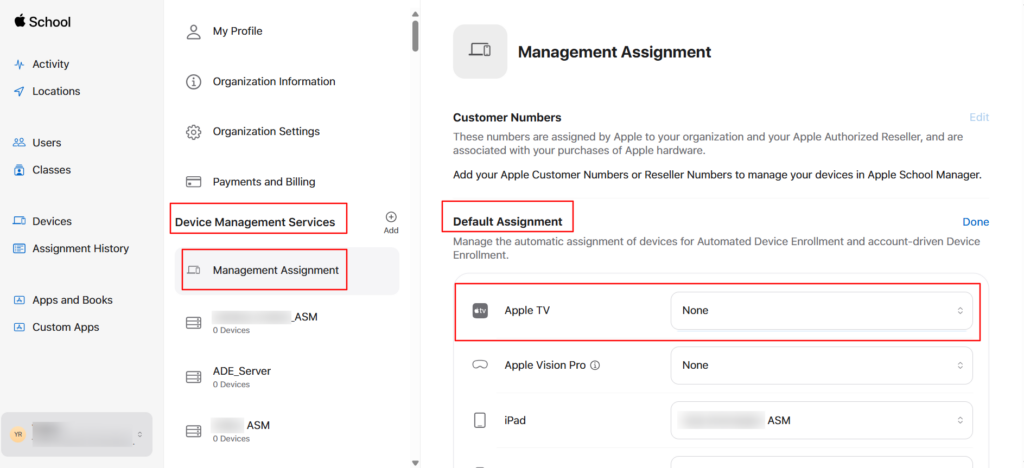 apple tv mdm enrollment:: assign a default mdm server