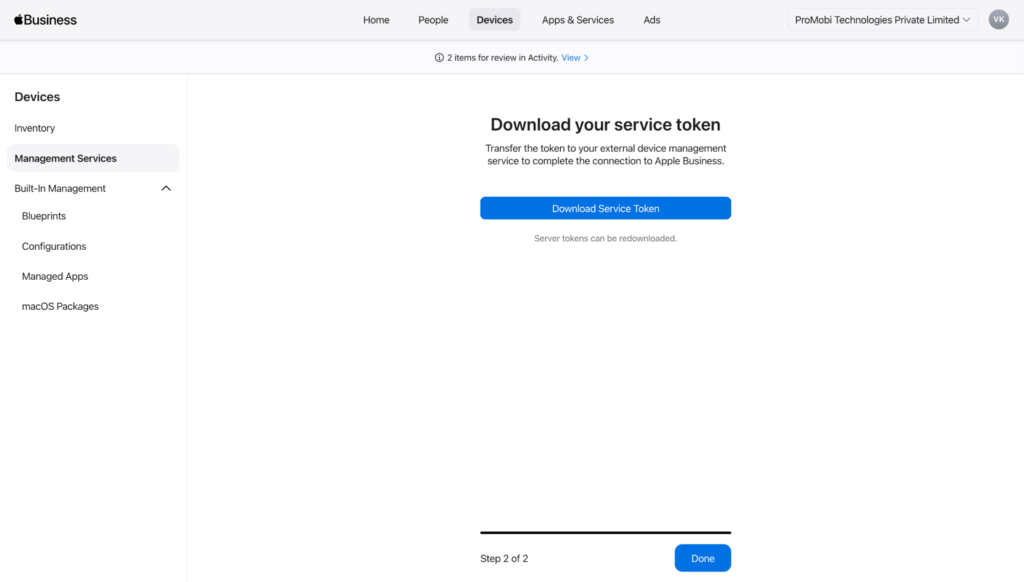 Download Apple Business Service Token