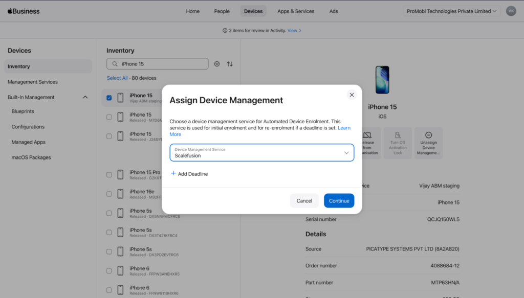 Select Scalefusion MDM in Apple Business