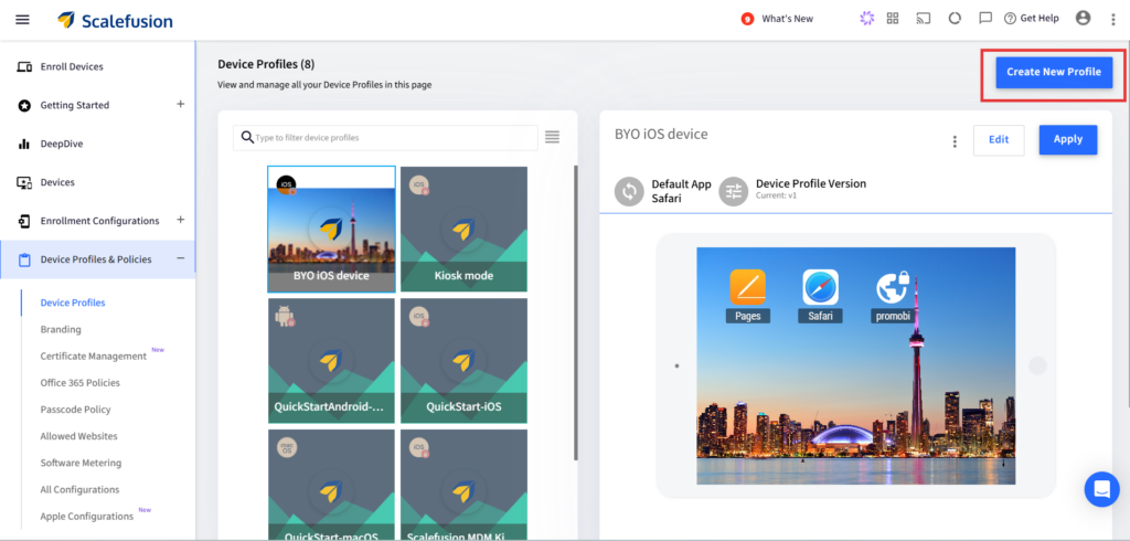 Create new profile for Apple Devices
