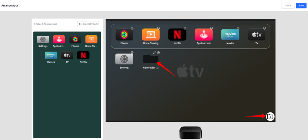 Disposizione delle app in modalità kiosk di Apple TV