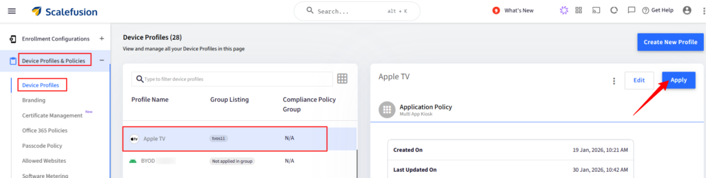 Modalità chiosco Apple TV Dashboard Scalefusion