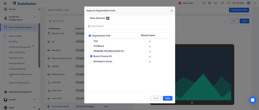 Apply the device profile to the Organizational unit