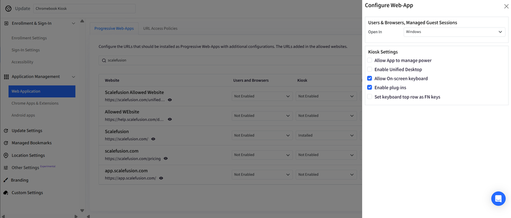 Configure the application for Kiosk use