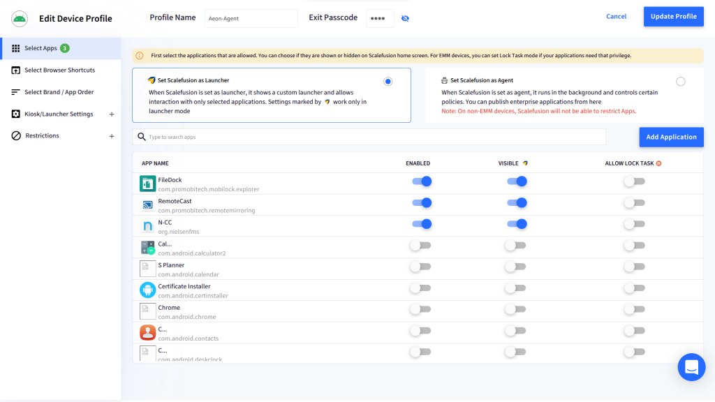 Whitelist apps on Android