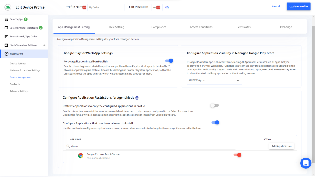 Whitelist apps on Android